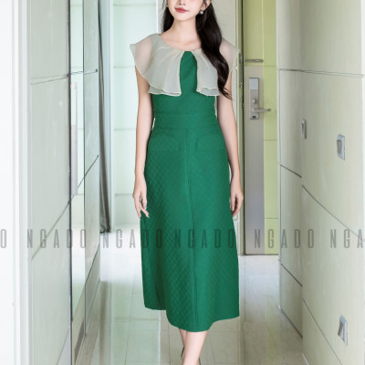 Đầm xanh phối voan kem NGADO , Đầm dự tiệc , Đầm dạo phố