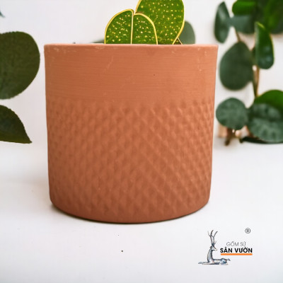 Chậu Gốm Đất Nung Vân Trụ Kim Cương D14cm X H13cm