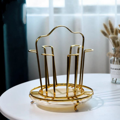 Giá úp cốc tròn INOX mạ vàng có khay nhựa hứng nước - ANTH337