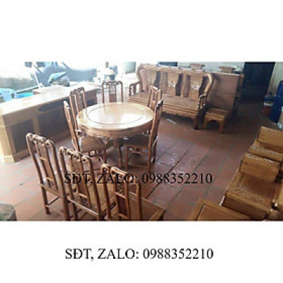 Bộ bàn ghế ăn kiểu bàn tròn gỗ gụ