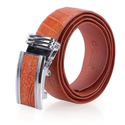 HC4851 - Dây nịt nam da cá sấu Huy Hoàng nguyên con bụng 4P đầu kim màu vàng