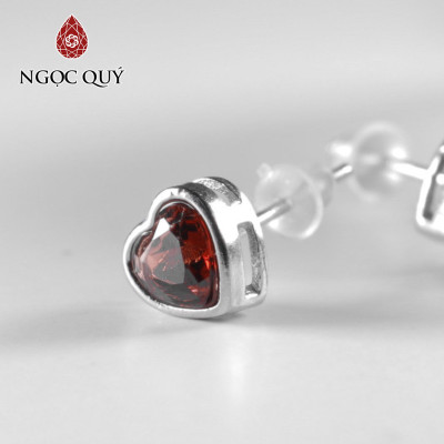 Bông tai mẫu trái tim đính đá garnet đỏ mệnh hỏa thổ - Ngọc Quý Gemstones
