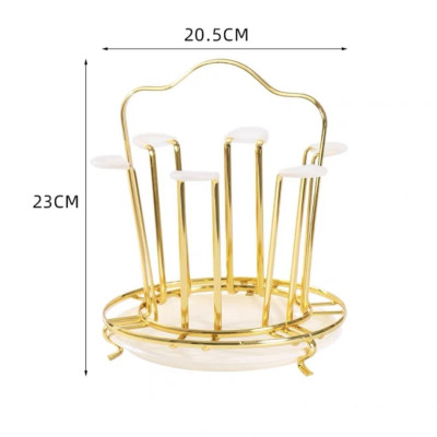 Giá úp cốc tròn INOX mạ vàng có khay nhựa hứng nước - ANTH337