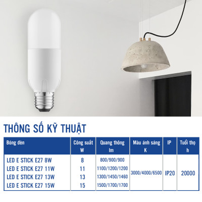 Đèn LED bulb OPPLE E stick - Hiệu suất ánh sáng cao, màu ánh sáng 3000K/4000K/6500K