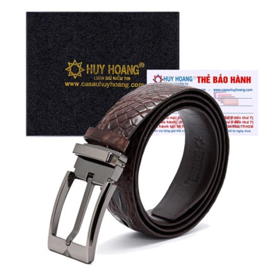 HP4213-14-15-33 - Thắt lưng nam da cá sấu Huy Hoàng đầu kim 3,5P màu đen, nâu đất, vàng, nâu đỏ
