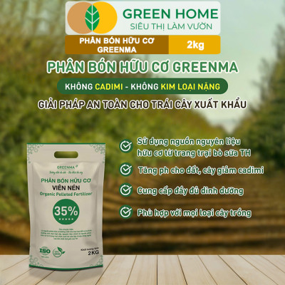 3 Túi Phân Bón Hữu Cơ Viên Nén Greenma 35%, GreenHome, Túi 2kg, Chuyên Cho Cây Cảnh, Hoa Màu Trồng Chậu