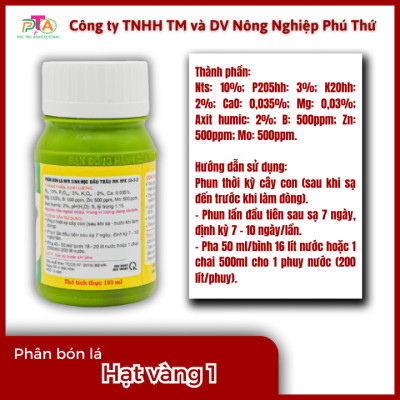 Phân Bón Lá Đầu Trâu MK Hạt Vàng 1 (10-3-2) chai 100ml