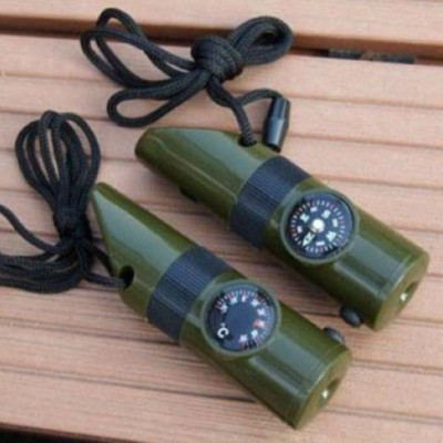 Còi Cứu Sinh Cắm Trại 7 Trong 1 Có La Bàn Và Đèn Pin