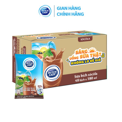 Thùng 48 Bịch Sữa Tươi Tiệt Trùng Dutch Lady Cô Gái Hà Lan Hương Socola 180ml