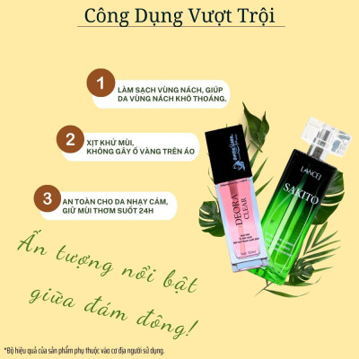 COMBO Xịt Khử Mùi DEORA CLEAR & SAKITO 50ml, Khử Mùi Hôi Nách, Ngăn Tiết Mồ Hôi, Không Ố Vàng Áo