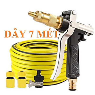 Bộ dây vòi xịt nước rửa xe, tưới cây . tăng áp 3 lần, loại 7m, 10m 206236 đầu đồng, cút, + tặng móc khoá