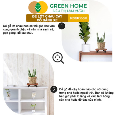 Đế Lót Chậu Cây Greenhome, R30xc8cm, Bằng Gỗ Có Bánh Xe, Thân Thiện Môi Trường, Tiện Lợi, Di Chuyển Chậu Nặng Dễ Dàng