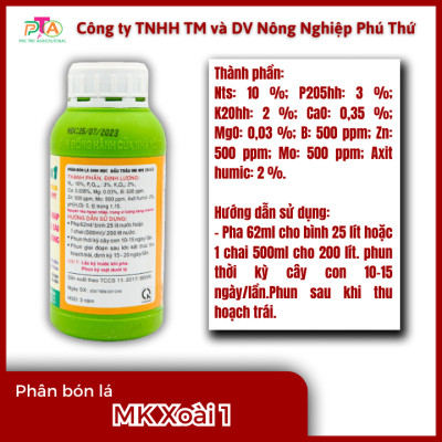 Phân Bón Lá Đầu Trâu MK Xoài 1 (10-3-2) chai 500ml