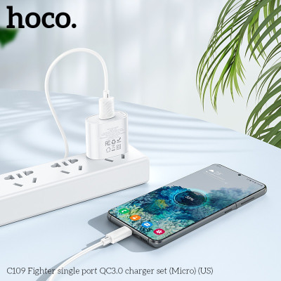 Bộ sạc nhanh 18W Hoco C12Q/C109 TypeC/MicroUsb hỗ trợ QC3.0 sạc nhanh 0-50% Pin Trong 30p dây sạc dài 1m - Hàng chính hãng