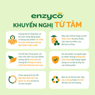 Combo nước rửa bát 465ml và nước giặt sinh học 2L ENZYCO - Chiết xuất Bồ hòn và Enzyme Dứa