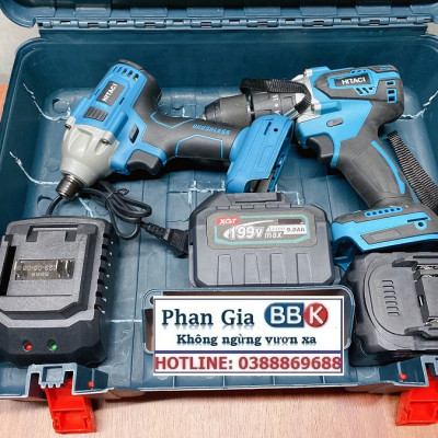 Bộ Combo 2 Máy Khoan Gồm Máy Khoan Pin Và Máy Chuyên Vít 199V 2 Pin 15 Cell (Tặng Kèm Hộp Đựng) - Bảo Hành 1 Năm