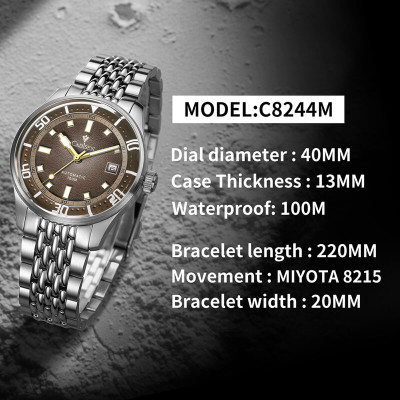 Đồng Hồ Nam Cadisen C8244M1 Chính Hãng Full Box Chống Nước Kính Chống Xước Dây Thép BH 2 Năm Máy Cơ