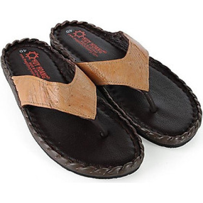 Dép nam da đà điểu Huy Hoàng màu vàng bò HP7419