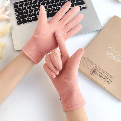 Găng tay nữ cảm ứng ngón tay vải nỉ lót lông ấm mùa đông họa tiết nơ dễ thương - gang tay nu