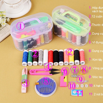 Hộp Kim Chỉ May Vá Quần Áo Xách Tay Mini Đa Năng Món Tiện Lợi Kèm Hộp Cao Cấp