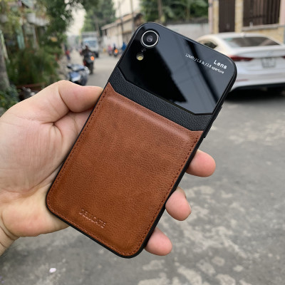 Ốp lưng da kính cao cấp dành cho iPhone XR - Màu vàng nâu - Hàng nhập khẩu - DELICATE