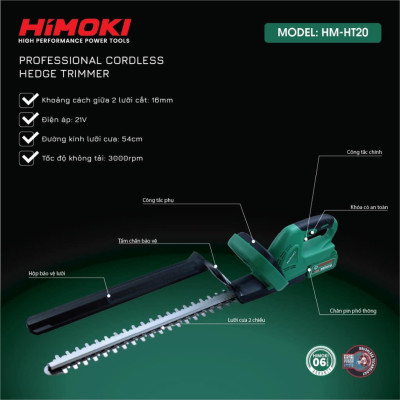Máy Cắt Tỉa Hàng Rào Cắt Cây Cảnh HIMOKI Chính Hãng - Động Cơ Lõi Đồng 100% - Chân Pin Phổ Thông 4cm 
