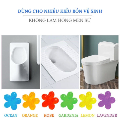 Set 5 hộp ống gel thơm  hình bông hoa , làm sạch, khử mùi toilet và diệt  khuẩn  giúp bồn cầu luôn sạch bong, sáng bóng dùng được cho mọi loại bồn cầu và cả lavabo mùi thơm tự nhiên tạo cảm giác dễ chịu khi sử dụng, an toàn  tiện lợi và nhanh chóng