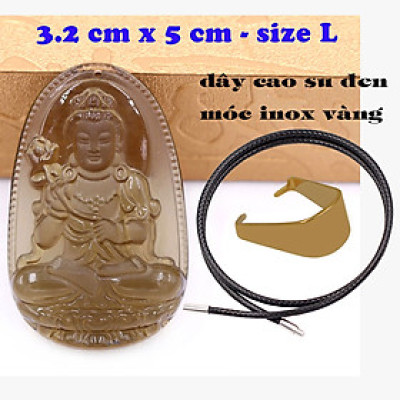 Mặt Phật Đại thế chí obsidian ( thạch anh khói ) 5 cm kèm vòng cổ dây cao su đen - mặt dây chuyền size lớn - size L, Mặt Phật bản mệnh