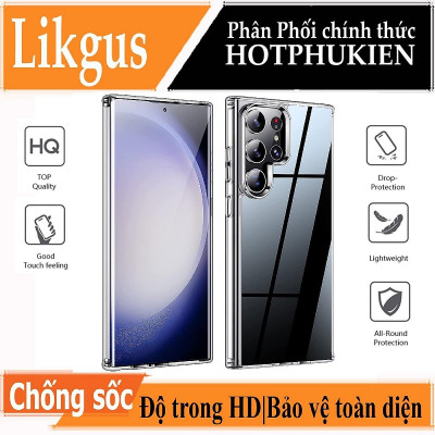 Ốp lưng chống sốc cho Samsung Galaxy S24 Ultra , S23 Ultra , S22 Ultra , S25 Ultra , Note 10 Plus hiệu Likgus Crashproof mặt lưng cường lực viền dẻo chống ố vàng - Hàng nhập Khẩu