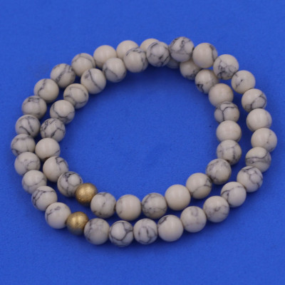 [Mệnh Kim, Thủy] Vòng Chuỗi Đôi 6 Ly San Hô Trắng Sọc Charm Bi Inox VSHTRSHBD