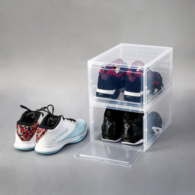 COMBO 2 HỘP ĐỰNG GIÀY CAO CẤP SNEAKER THỂ THAO NHỰA CỨNG NẮP TRONG SUỐT CỬA TÍCH HỢP NAM CHÂM HÍT VÀ CỬA GÀI (MÀU ĐEN/ MÀU TRẮNG TRONG)