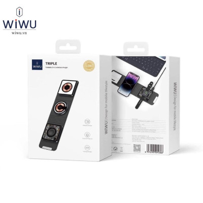 WIWU Triple Wireless Charger 3 in 1 – Đế sạc nhanh gập gọn cho 3 thiết bị cùng lúc , trong suốt lộ cơ cực chất - Hàng chính hãng