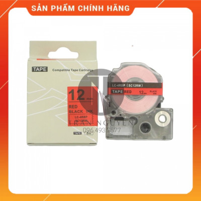 [Combo 5 cuộn] Nhãn in Tepra SC12RW (LC-4RBP) - Chữ đen nền đỏ 12mm x 8m - Hàng nhập khẩu