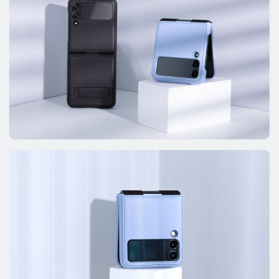 Case bao da chống sốc cho Samsung Galaxy Z Flip 4 trang bị chân chống giá đỡ điện thoại hiệu Nillkin Qin Vegan (bảo vệ máy cực tốt, chất liệu da thật cao cấp, thiết kế thời trang cá tính) - hàng nhập khẩu
