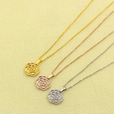 Dây chuyền nữ titan thời trang mặt hình hoa hồng phun cát thép không gỉ trangsucpt 3 màu DCNUT102