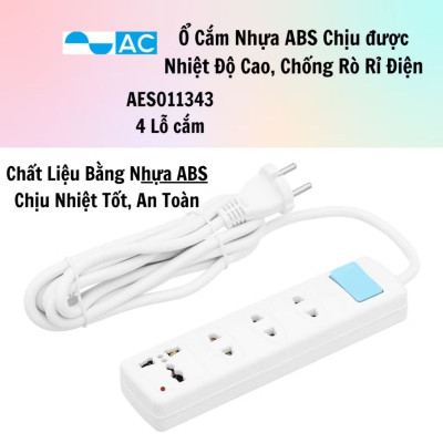 Ổ cắm điện công suất lớn AC AES011343 4000W dây 3m, dùng cho bếp điện, bình đun, bảo hành 12 tháng