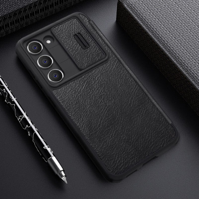 Case bao da chống sốc cho Samsung Galaxy S23 Plus / Galaxy S23+ trang bị nắp bảo vệ Camera hiệu Nillkin Qin Pro trang bị 2 ngăn đựng thẻ ATM Name Card, chất liệu da cao cấp, thiết kế thời trang cá tính - Hàng nhập khẩu