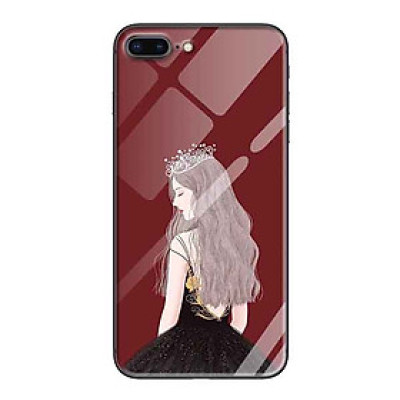 Ốp lưng kính cường lực cho iPhone 7 Plus /8 Plus Nền Cô Gái Đầm Đen Đội Vương Miện - Hàng Chính Hãng