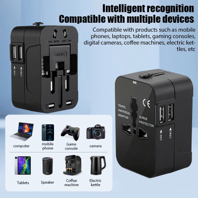 Ổ Cắm Điện Du Lịch Quốc Tế Đa Năng Tích Hợp 2 Cổng USB . Chất Liệu Nhựa PC Chống Cháy Phù Hợp Với Hơn 150 Quốc Gia - Hàng chính hãng 