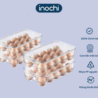Bộ Khay Đựng Trứng 14 Quả Sang Trọng Có Nắp Đậy , Lòng Sâu - Hàng Chính Hãng Inochi ( Tặng kèm khăn lau pakasa)