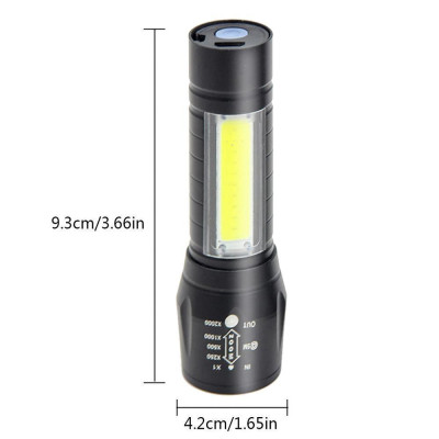 Đèn Pin Sạc Mini Có Zoom Hộp Xanh Xpe+Cob Light Siêu Sáng
