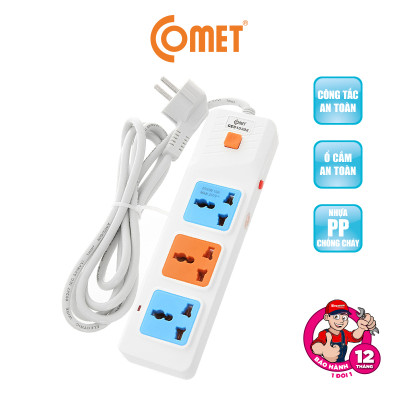 Ổ Cắm Điện Nối Dài COMET CES10302 2500W Dài 2m, 3 lỗ 3 chấu, có cầu chì bảo vệ