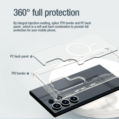 ỐP LƯNG dành cho Samsung Galaxy S25 Ultra , S24 ULTRA 5G NILLKIN NATURE TPU PRO hỗ trợ sạc không dây - Lưng kính trong PC + Viền nhựa dẻo TPU - Hàng chính hãng