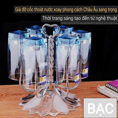 GIÁ ĐỠ ÚP LY CỐC INOX & THỦY TINH PHA LÊ LUXURY THOÁT NƯỚC XOAY PHONG CÁCH CHÂU ÂU SANG TRỌNG