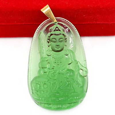 [Tuổi Mão] Mặt Dây Chuyền Phật Văn Thù Bồ Tát Đá Pha Lê Xanh Lá Size Nhỏ 3.6cm & Size Lớn 5cm - Tặng Kèm Móc Inox - Phong Thủy 868 - May Mắn - Bình An
