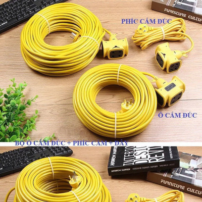 CUỘN DÂY ĐIỆN 16A - 250V DÀI 25M KÈM Ổ CẮM ĐÚC VÀ PHÍCH CẮM ĐÚC LIỀN DÂY CHỊU LỰC CAO CẤP (5 Ổ CẮM, DÂY 2 x 4 LI) - Hàng Chính Hãng