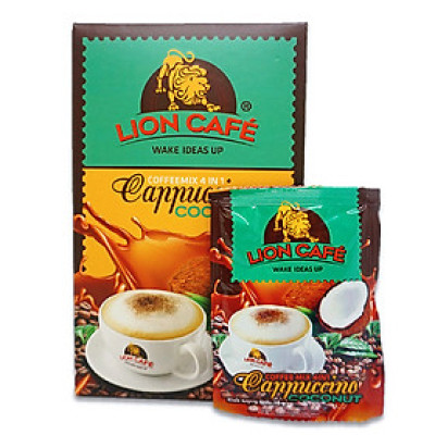 Cà phê hòa tan Cappucino Vị Dừa 4in1 Lion Cafe( hộp 16 gói )