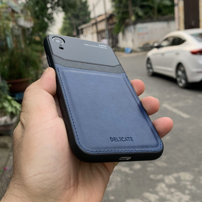 Ốp lưng da kính cao cấp dành cho iPhone XR - Màu xanh - Hàng nhập khẩu - DELICATE