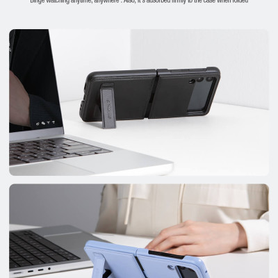 Case bao da chống sốc cho Samsung Galaxy Z Flip 4 trang bị chân chống giá đỡ điện thoại hiệu Nillkin Qin Vegan (bảo vệ máy cực tốt, chất liệu da thật cao cấp, thiết kế thời trang cá tính) - hàng nhập khẩu