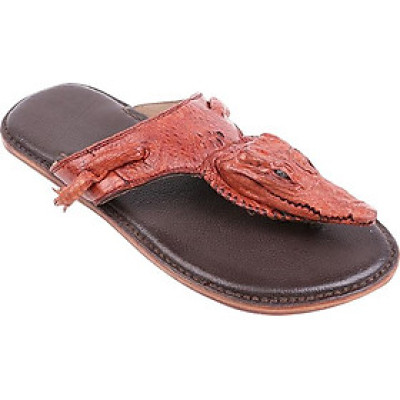 Dép Nam Da Cá Sấu Gù Đầu Huy Hoàng HT7226 - Nâu Đỏ